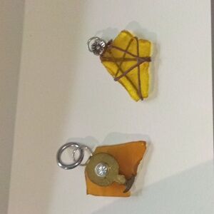 Handmade Sea Glass Charm Pair - Yellow and Olive